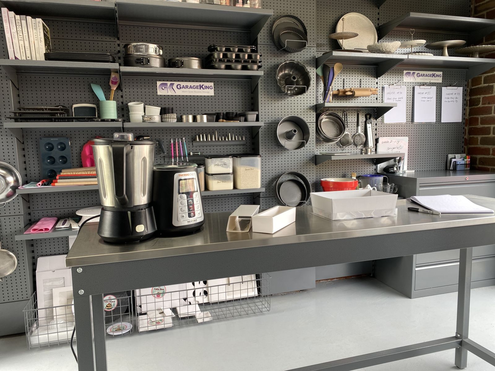 A garageking garage storage shelving system for a baking business