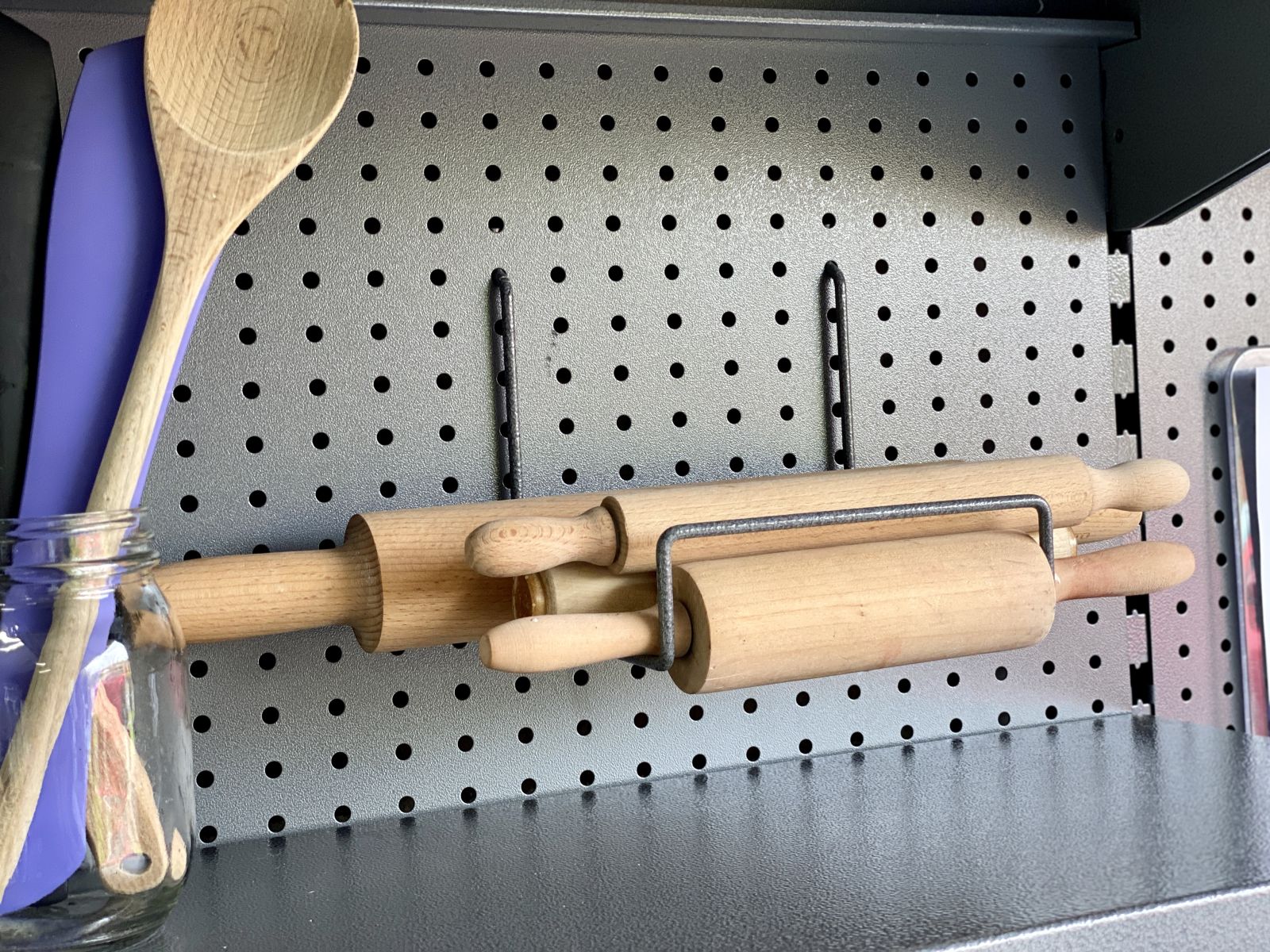 Baking utensils in a garageking garage shelving system for a baking business