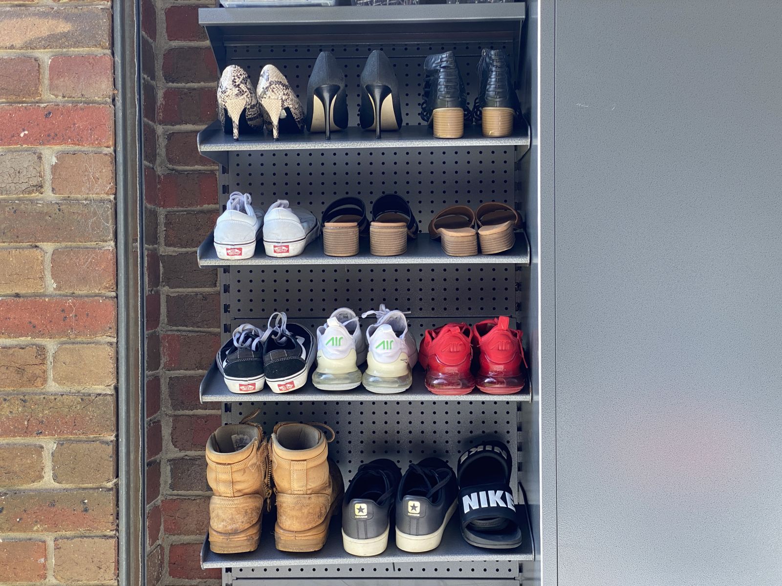 Shoe racks in a garageking garage storage system