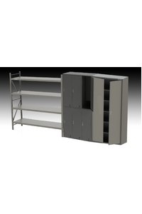 Freestanding Storage Kit E - Storage Cabinet, 6 Door Locker and Heavy Duty Shelving