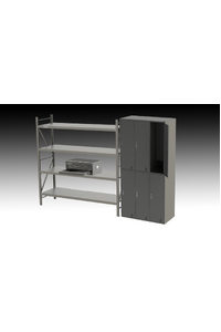 Freestanding Storage Kit I - 6 Door Locker Unit, Heavy Duty Shelving and a Tool Chest