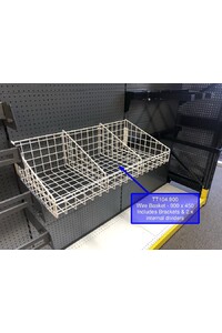 Wire Basket - with integrated 3 Lug Bracket : 900 MM (W) x 450 MM (D) - 2 Dividers per Basket -WHITE