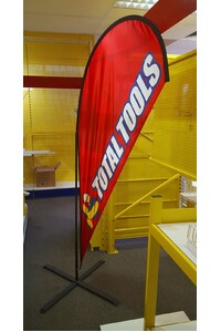 Total Tools Logo Fly Banner - Custom 2.3 M Tear Drop Banner - Double Tear Drop Banner - set inc. Cross Base, Spike and Pegs