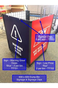 1 x Carton Containing 4 x Wire Dump Bin Signage - LARGE - 745 x 603mm - Double Sided